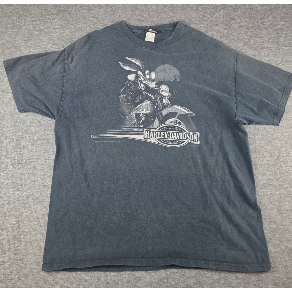 Harley-Davidson T-Shirt Mens 2XL Black Looney Tunes Wile E Coyote Seattle Faded
